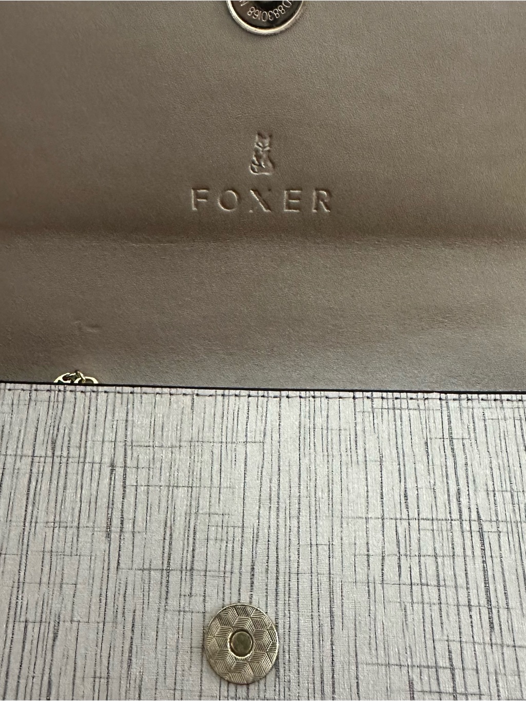 Foxer Wallet On Chain Crossbody Clutch Gray Gold Chain Purse Nwt — image 3 of 3